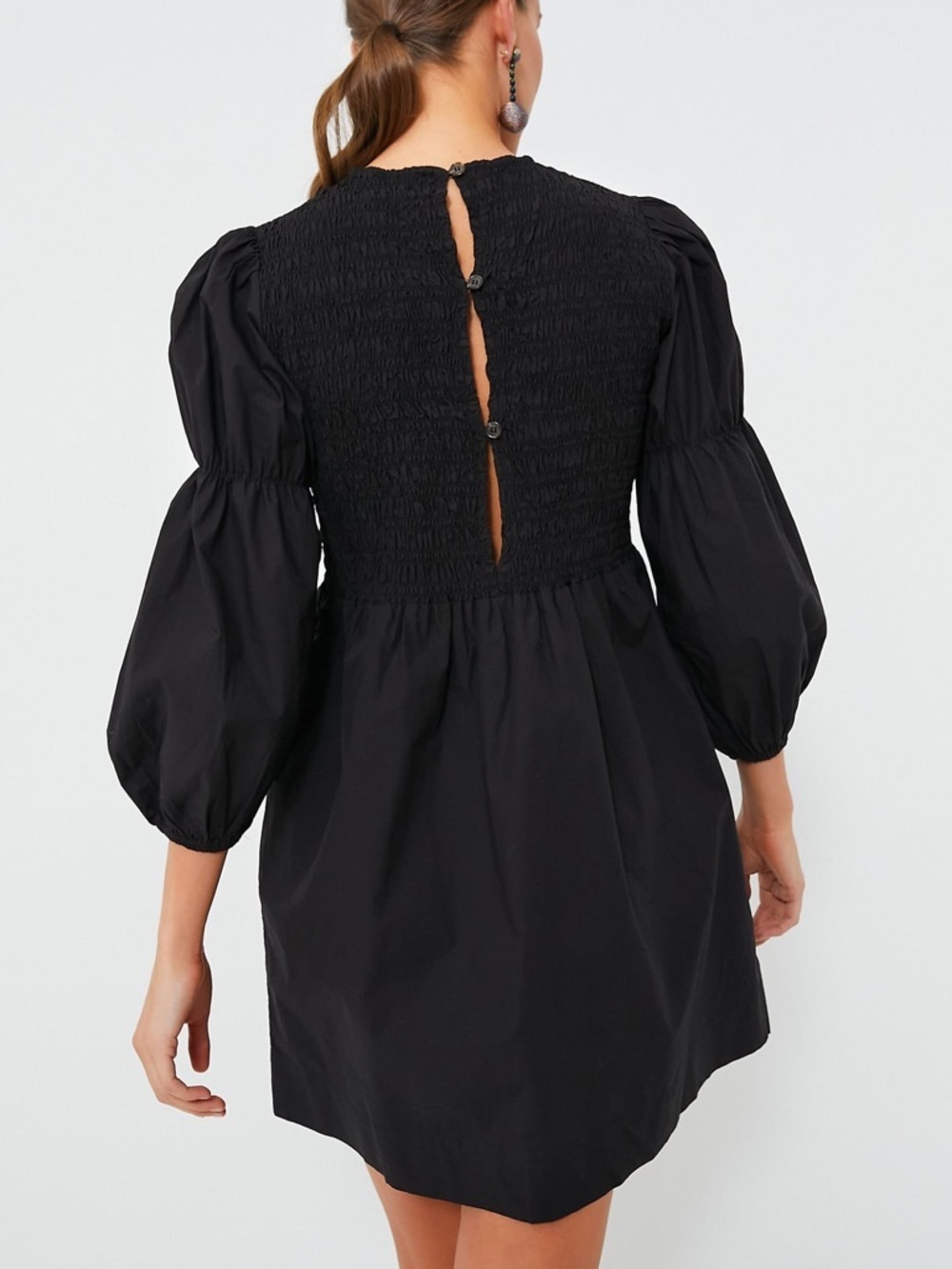 GANNI Black Cotton Poplin Black Mini  Smock 100% organic cotton Dress - Picture 3 of 16